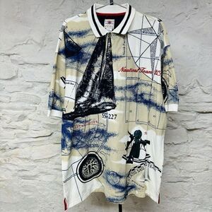 Vtg Cotton Traders AOP Nautical Sailing Yacht Boat USA Polo Shirt XL Tall Ocean